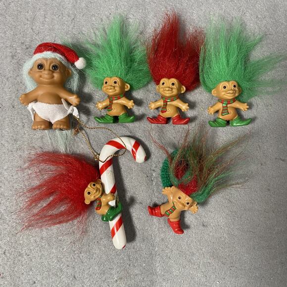 Lot of 10 Holiday Christmas Troll Doll Ornament Pencil Topper Toy Vintage - Picture 2 of 7
